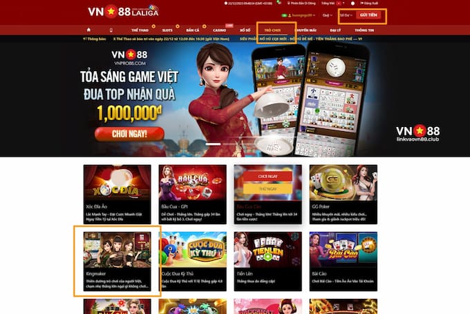 Cách tham gia sân chơi Kingmaker tại VN88 
