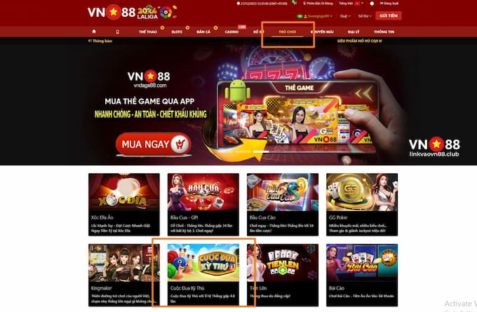Các bước tham gia chơi Cuộc đua kỳ thú VN88