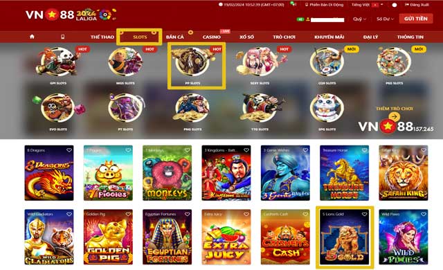 Hướng dẫn tham gia chơi 5 Lions Gold tại VN88