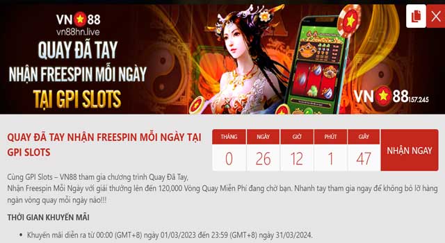 Thông tin khuyến mãi Quay Đã Tay Nhận Freespin Mỗi Ngày tại GPI Slots